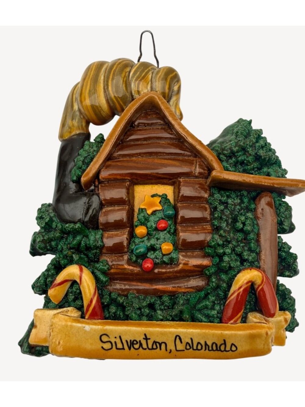 Vintage Handmade Christmas Ornament Silverton Colorado Clay Glazed Rustic Cabin - Picture 1 of 5